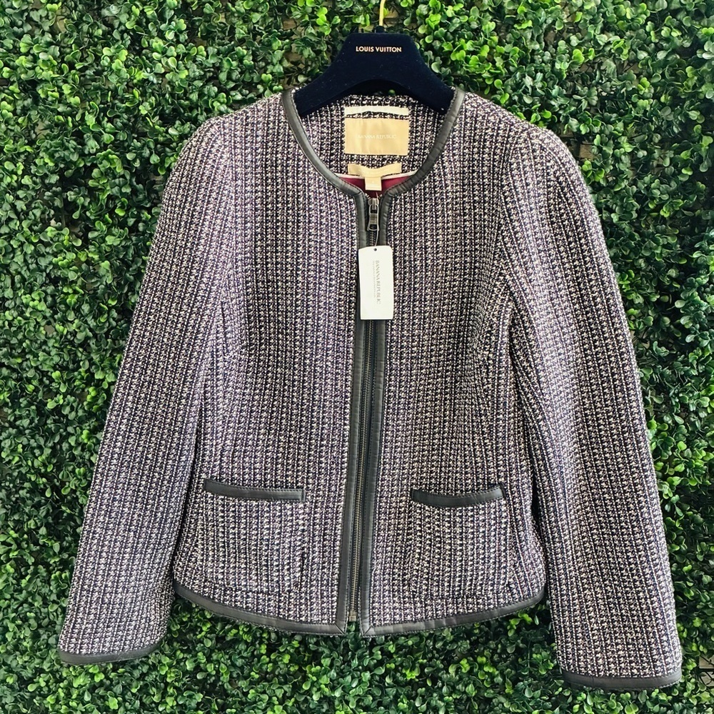 NWT Banana Republic Tweed Faux Leather Jacket - Picture 5 of 15